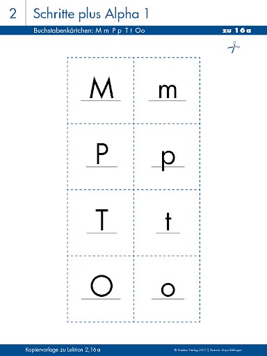 Buchstabenkärtchen: M m P p T t Oo