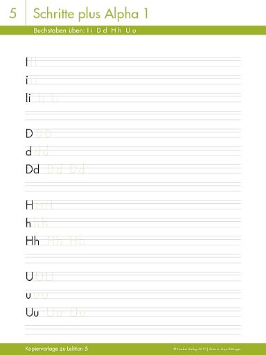 Buchstaben üben: I i D d H h U u