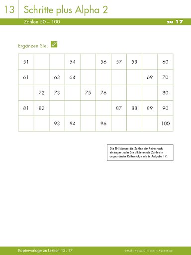 Zahlen 50 – 100