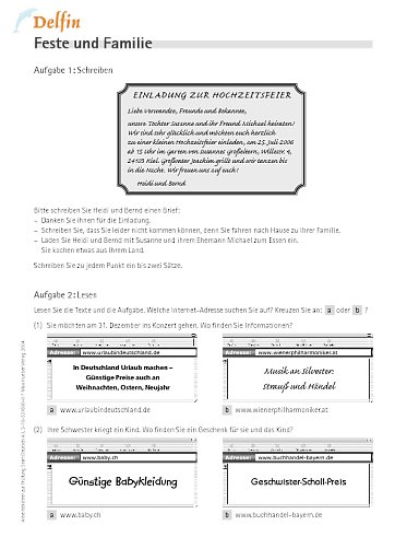 nach Aufgabe 11 oder 14: Arbeitsblatt "Feste und Familie"