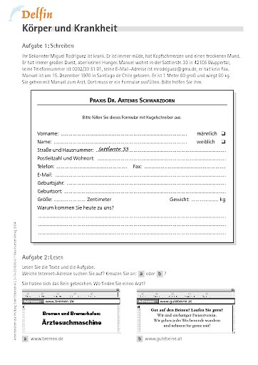 nach Aufgabe 7: Arbeitsblatt "Körper und Krankheit"