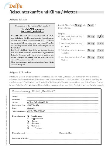 nach Aufgabe 12: Arbeitsblatt "Reiseunterkunft und Klima/Wetter"