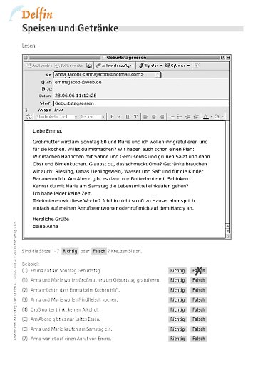 nach Aufgabe 14: Arbeitsblatt "Speisen und Getränke"