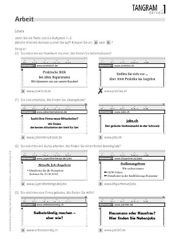 zu den Aufgaben A5 - A8: Arbeitsblatt "Arbeit"