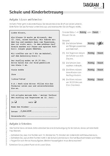 nach Aufgabe B3 oder C3: Arbeitsblatt "Schule und Kinderbetreuung"