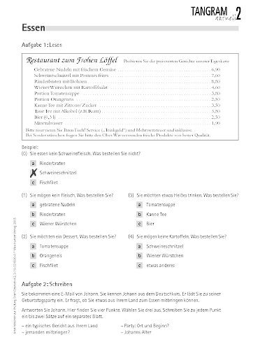 nach Aufgabe F3: Arbeitsblatt "Essen"