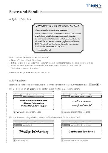 Feste und Familie (zu Aufgabe 1 bis 3)